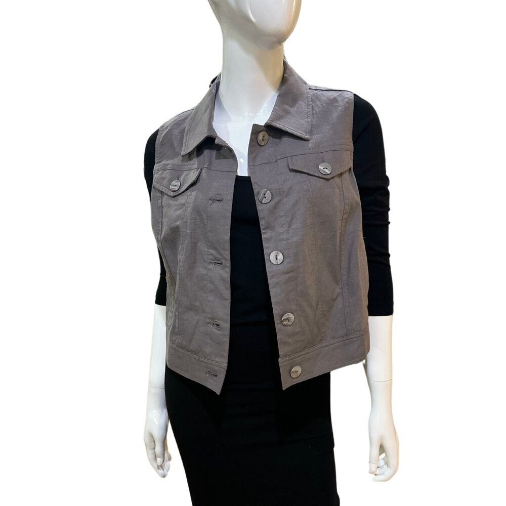 Blue Sky Button, Collared Vest. Graphite Grey